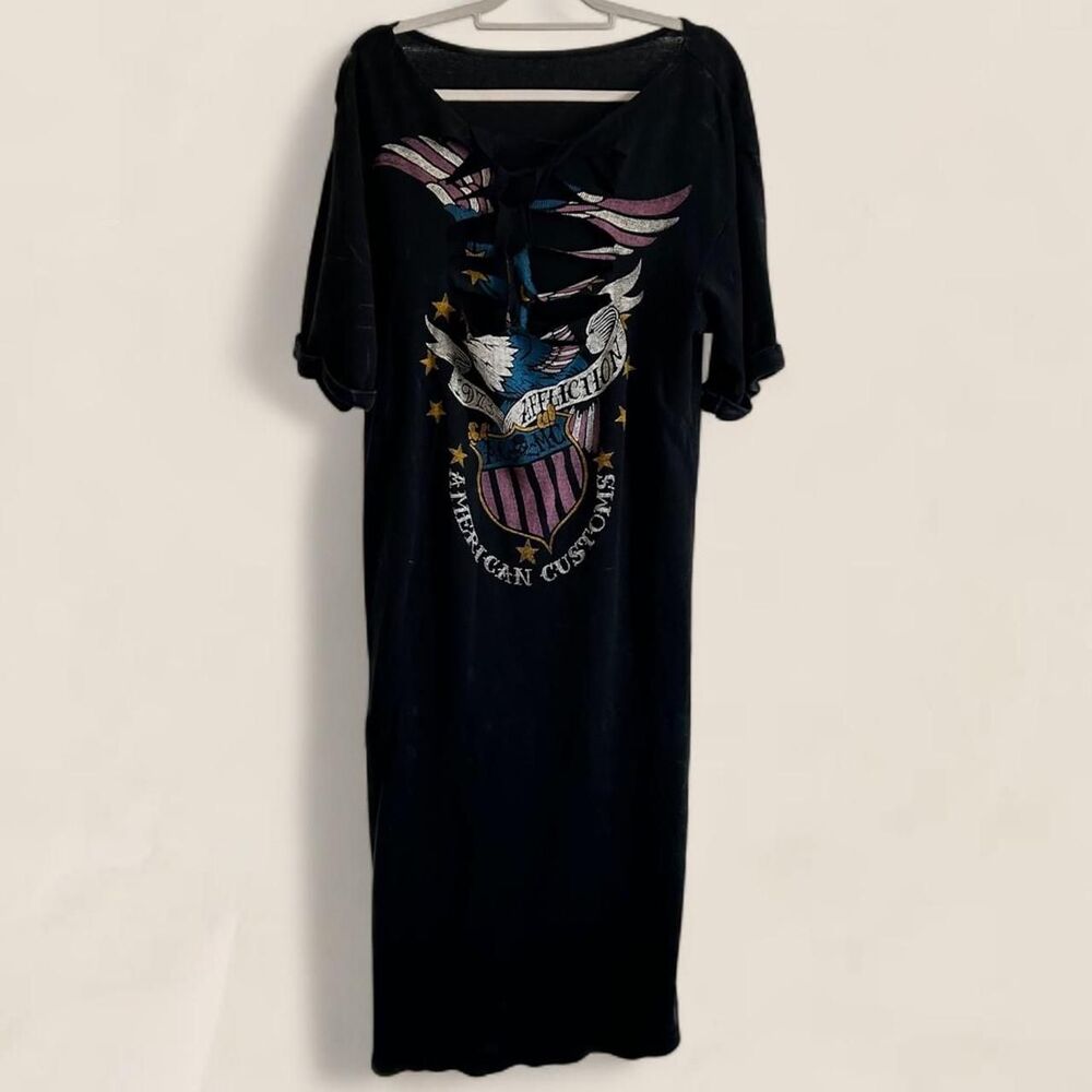 Affliction eagle graphic cutout burnout wash maxi tshirt dress Y2K grunge Small